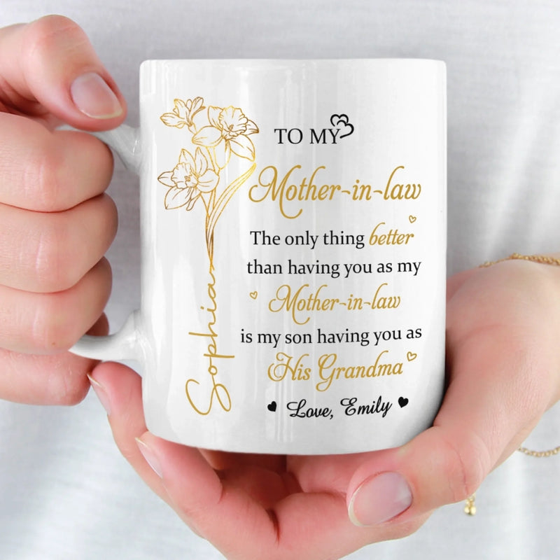 Custom Mug - Personalized Mother's Day Gifts For Mother-In-Law - First Family By Love, Now Grandma By Heart
