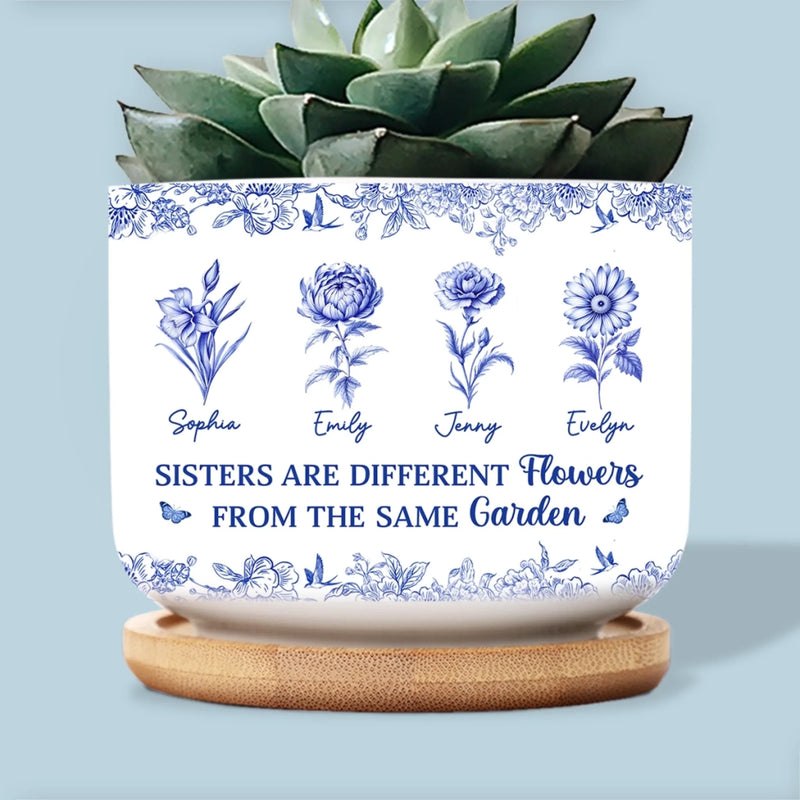 Custom Home Decor Ceramic Plant Pot - Personalized Best Friend Birthday Gifts For Women, Besties, Sisters, BFF - Sisters From The Same Garden