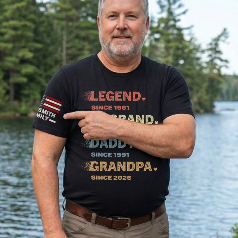 Custom Unisex T-Shirt With Design On Sleeve - Personalized Father's Day Birthday Gifts For Dad, Grandpa - Top Dad Energy
