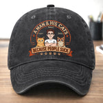 Custom Vintage Washed Denim Baseball Cap - Personalized Mother's Day, Father's Day Birthday Gifts For Cat Lovers, Cat Mom And Dad - Best Friend With Four Paws