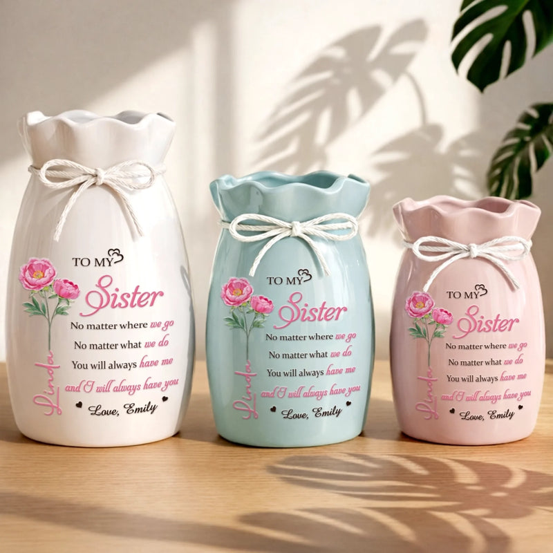 Custom Flower Vase With Ribbon - Personalized Best Friend Birthday Gifts For Women, Besties, Sisters, BFF - A Sister’s Love Stays Forever