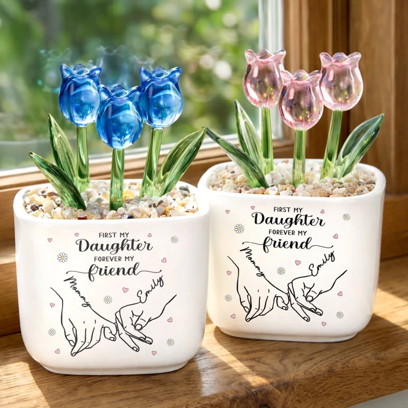 Custom Glass Everlasting Tulips - Personalized Birthday Gifts For Daughter - Forever My Little Girl