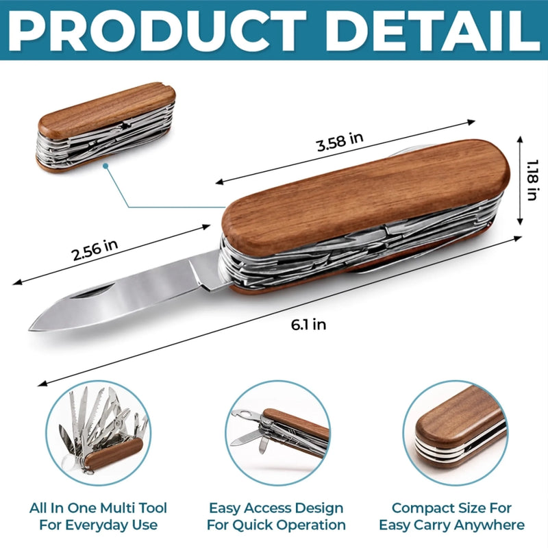 Custom 15-in-1 Pocket Multi Tool - Personalized Father's Day Birthday Gifts For Dad, Grandpa - Forever Grateful For Dad