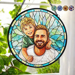 Custom Photo Stained Glass Window Hanging Suncatcher - Personalized Father's Day Birthday Gifts For Dad, Son - Dad Always Our Hero