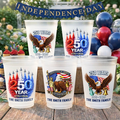 Custom Plastic Cups - Personalized America 250th Anniversary Gifts For Mom, Dad, Brother, Sister, Kids - Proud American Roots
