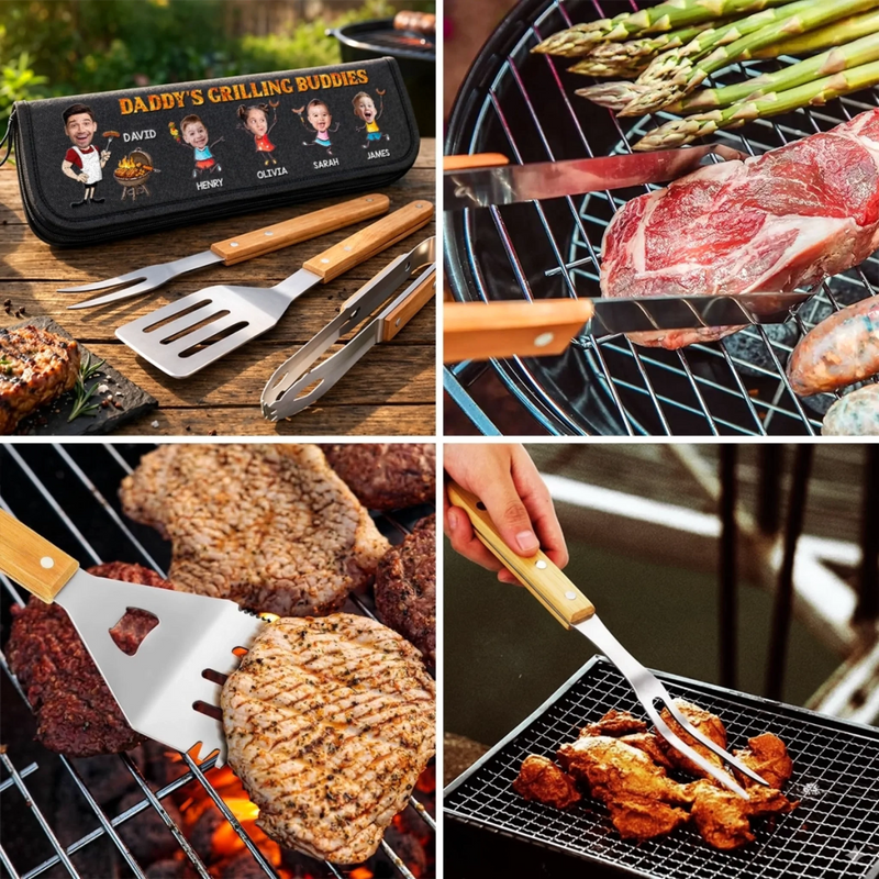 Custom Photo BBQ Tool Set With Storage Bag - Personalized Father's Day Birthday Gifts For Dad, Grandpa - Dad’s Time To Relax