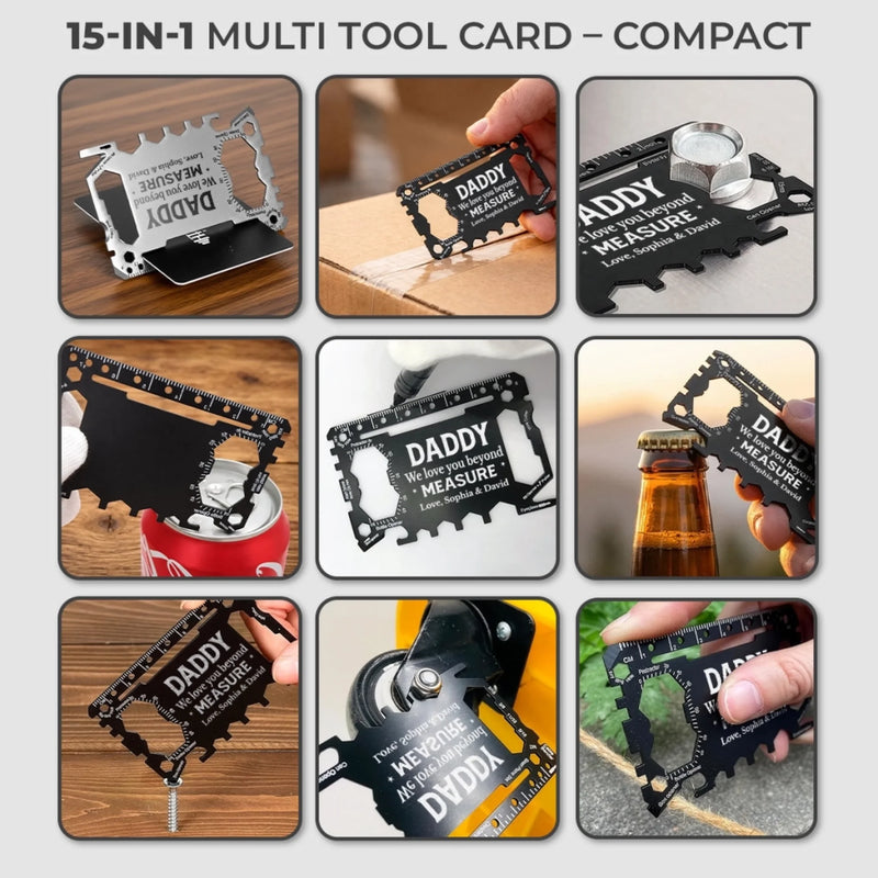 Custom Multi Tool Card With Leather Case - Personalized Father's Day Birthday Gifts For Dad, Grandpa - Running On Dad Energy