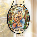 Custom Photo Stained Glass Window Hanging Suncatcher - Personalized Anniversary Wedding Gifts For Husband, Wife, Couple - Together, Painted In Forever