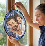 Custom Photo Stained Glass Window Hanging Suncatcher - Personalized Father's Day Birthday Gifts For Dad, Son - Dad Always Our Hero