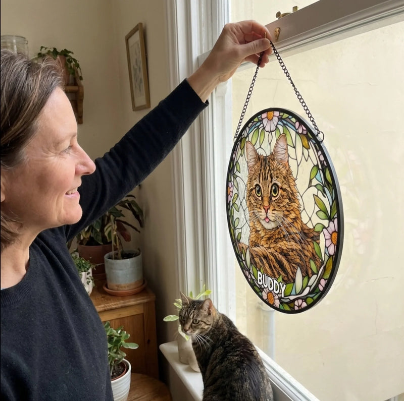 Custom Photo Forever In My Heart, Dear Friend - Memorial Personalized Custom Stained Glass Window Hanging Suncatcher - Sympathy Gift For Dog Lovers, Pet Owners