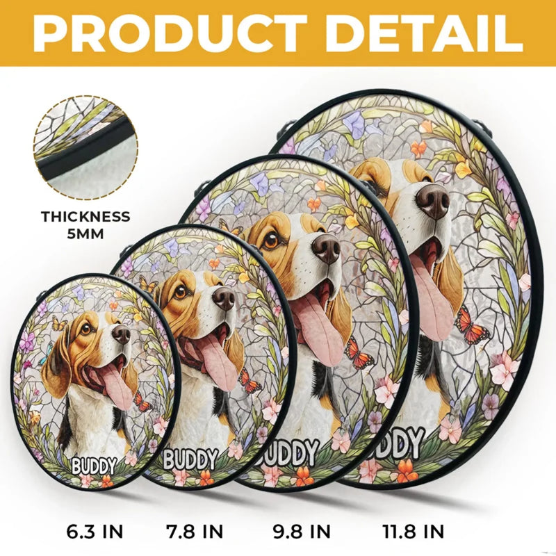 Custom Photo Forever In My Heart, Dear Friend - Memorial Personalized Custom Stained Glass Window Hanging Suncatcher - Sympathy Gift For Dog Lovers, Pet Owners