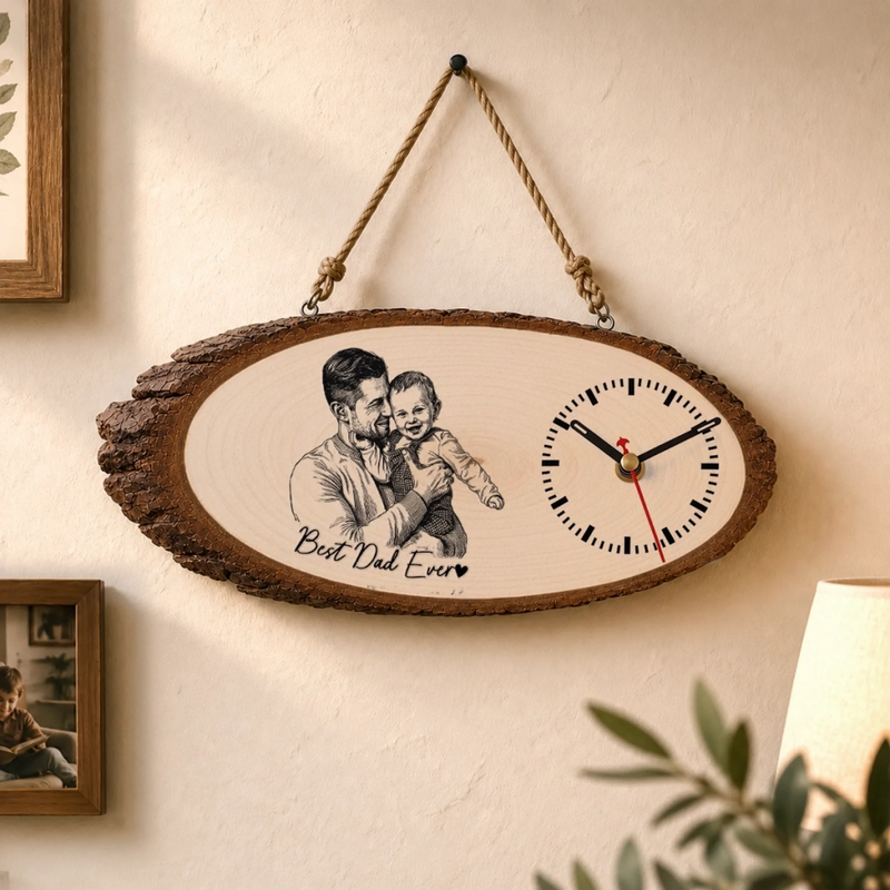 Custom Photo Wooden Clock - Personalized Father's Day Birthday Gifts For Dad, New Dads - Dad Makes The World Brighter