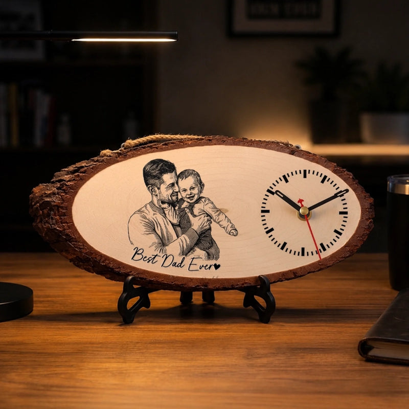 Custom Photo Wooden Clock - Personalized Father's Day Birthday Gifts For Dad, New Dads - Dad Makes The World Brighter