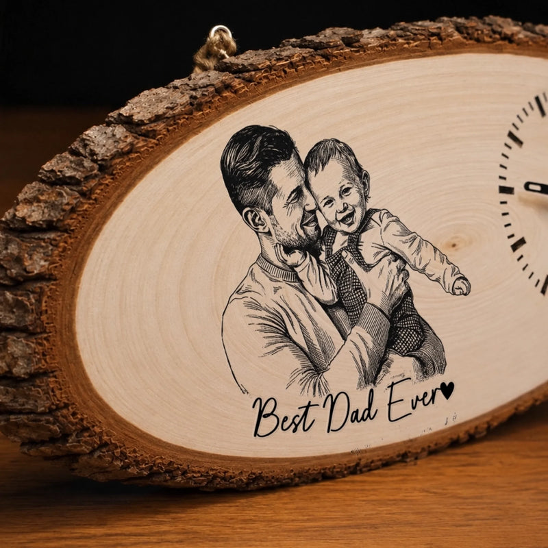 Custom Photo Wooden Clock - Personalized Father's Day Birthday Gifts For Dad, New Dads - Dad Makes The World Brighter