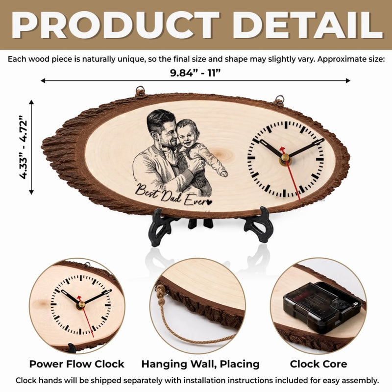 Custom Photo Wooden Clock - Personalized Father's Day Birthday Gifts For Dad, New Dads - Dad Makes The World Brighter
