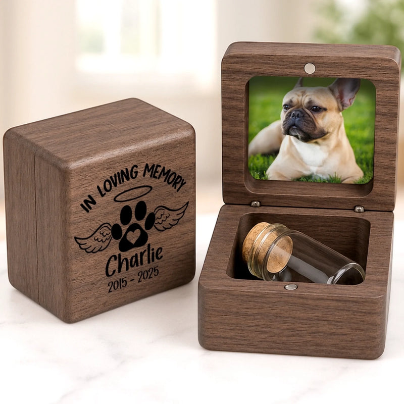 Custom Photo Wooden Fur Memorial Keepsake Box - Personalized Pet Memorial Gifts For Dogs And Cats - In Loving Memory