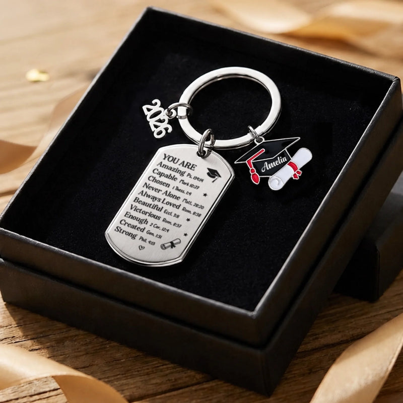 Custom Graduation Keychain - Personalized Graduation Gifts For Him, Her - Never Alone, Always Loved