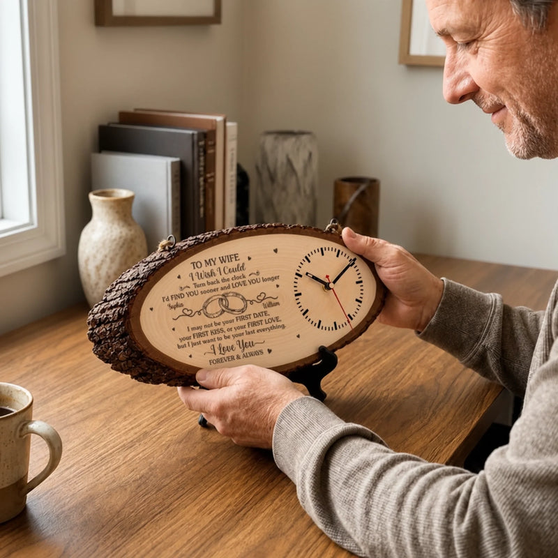 Custom Rustic Wooden Clock - Personalized Anniversary Wedding Gifts For Husband And Wife, Him And Her - A Love Note That Never Fades