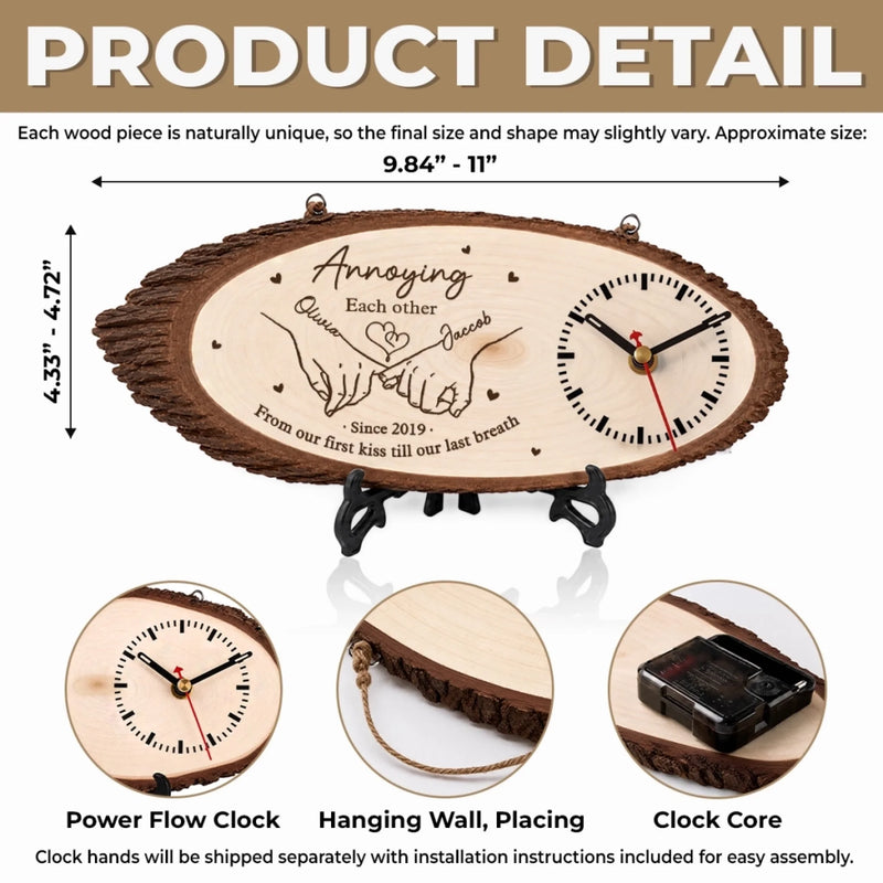 Custom Rustic Wooden Clock - Personalized Anniversary Wedding Gifts For Husband And Wife, Him And Her - Annoying You Is My Love Language