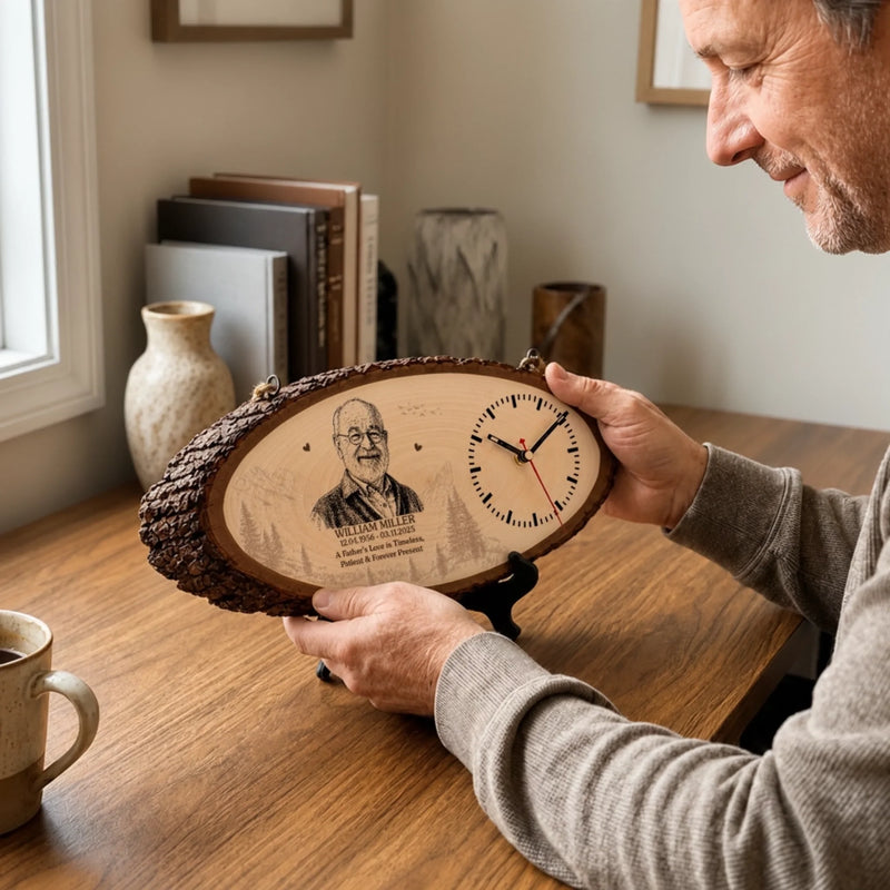 Custom Photo Rustic Wooden Clock - Personalized - Memorial Sympathy Gifts For Loss Of Mom, Dad - Forever Remembered, Forever Loved