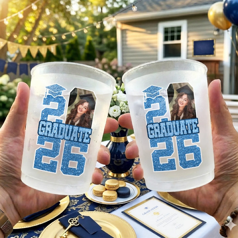 Custom Photo Graduation Cups - Personalized Graduation Gifts For Him, Her - Sparkle Up The Senior Party