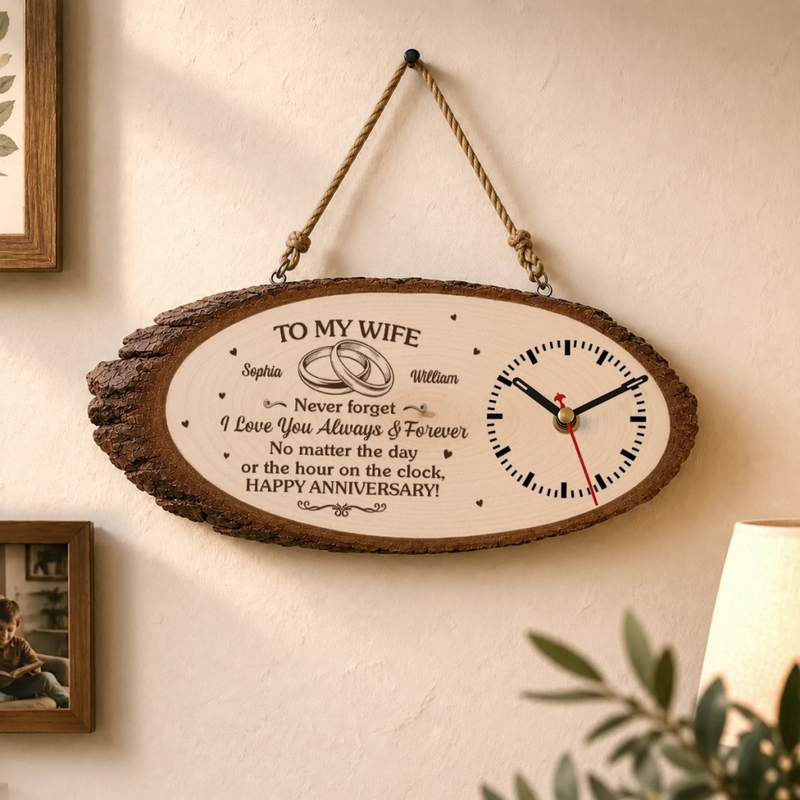 Custom Rustic Wooden Clock - Personalized Anniversary Wedding Gifts For Husband And Wife, Him And Her - Happy Anniversary, Forever Edition