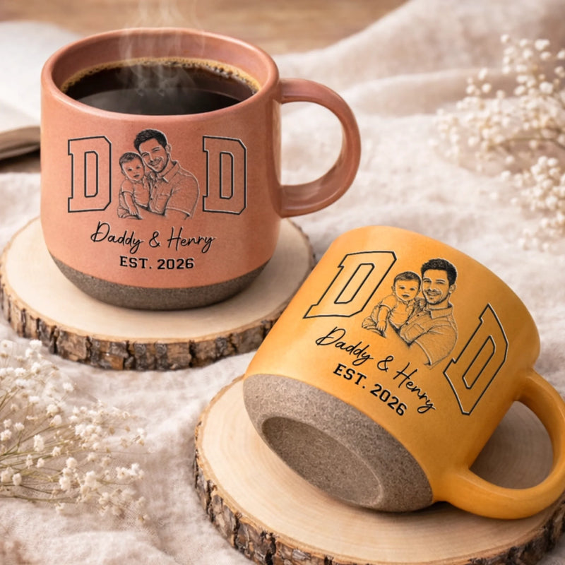 Custom Photo Printed Pottery Mug - Personalized Father's Day, Baby Shower, Gender Reveal Gifts For New Moms, New Dads, New Parents - Hello Little One