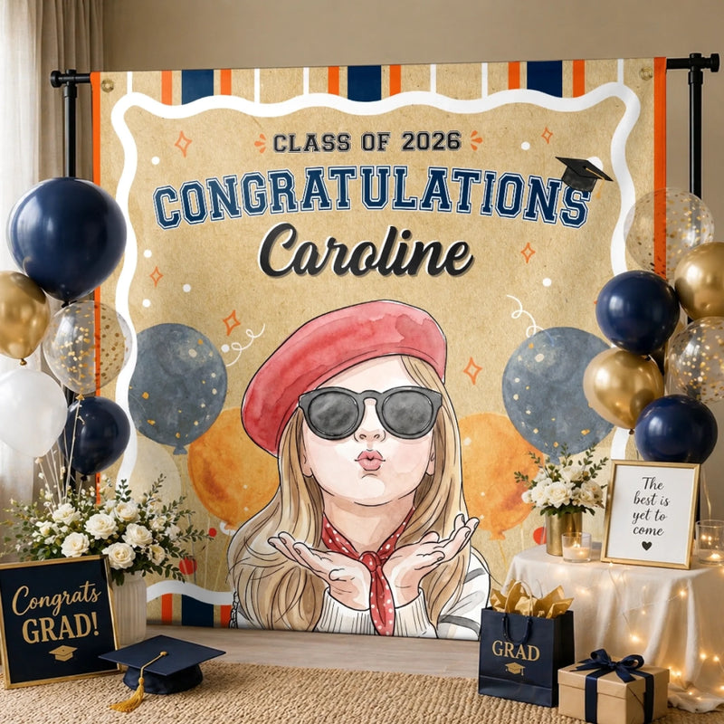 Custom Photo Backdrop - Personalized Graduation Gifts For Him, Her - Artsy Grad Era Unlocked