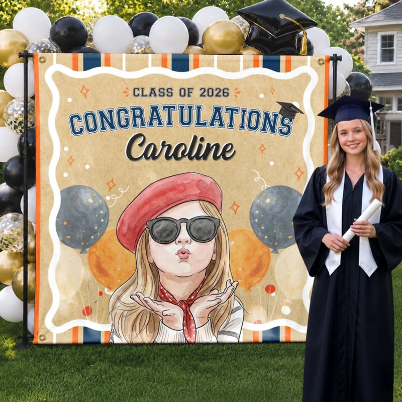 Custom Photo Backdrop - Personalized Graduation Gifts For Him, Her - Artsy Grad Era Unlocked