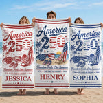 Custom Beach Towel - Personalized America 250th Anniversary, Summer Vacation And Travel Gifts For Family - Born Free, Beach Bound