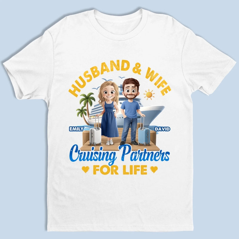 Custom T-shirt, Premium T-shirt, Hoodie - Personalized Summer Vacation And Travel Gifts For Husband And Wife, Him And Her, Cruise Lovers - Partners On Deck For Life