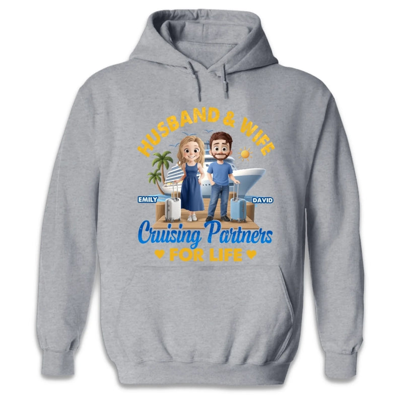 Custom T-shirt, Premium T-shirt, Hoodie - Personalized Summer Vacation And Travel Gifts For Husband And Wife, Him And Her, Cruise Lovers - Partners On Deck For Life