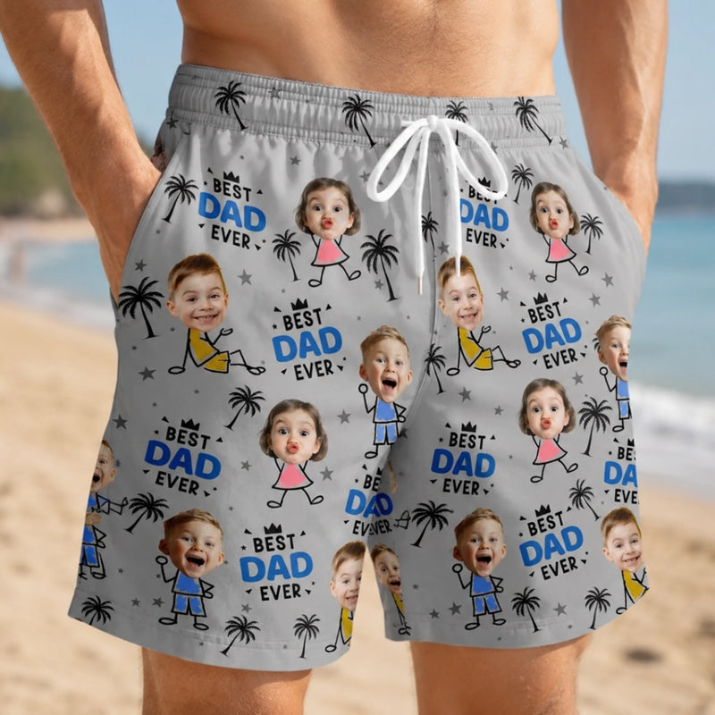 Custom Photo Tropical Hawaiian Aloha Men Beach Shorts - Personalized Father's Day Birthday Gifts For Dad, Grandpa - Strong Like Dad Everyday
