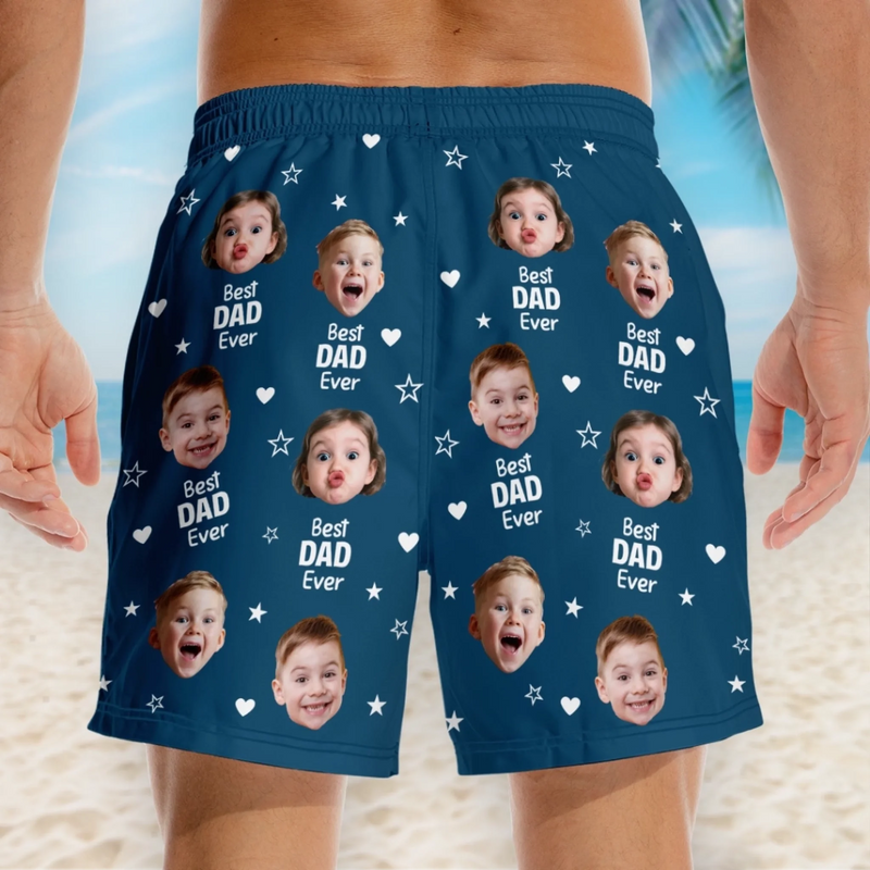 Custom Photo Tropical Hawaiian Aloha Men Beach Shorts - Personalized Father's Day, Summer Vacation And Travel Gifts For Dad, Grandpa - Family’s Favorite Hero