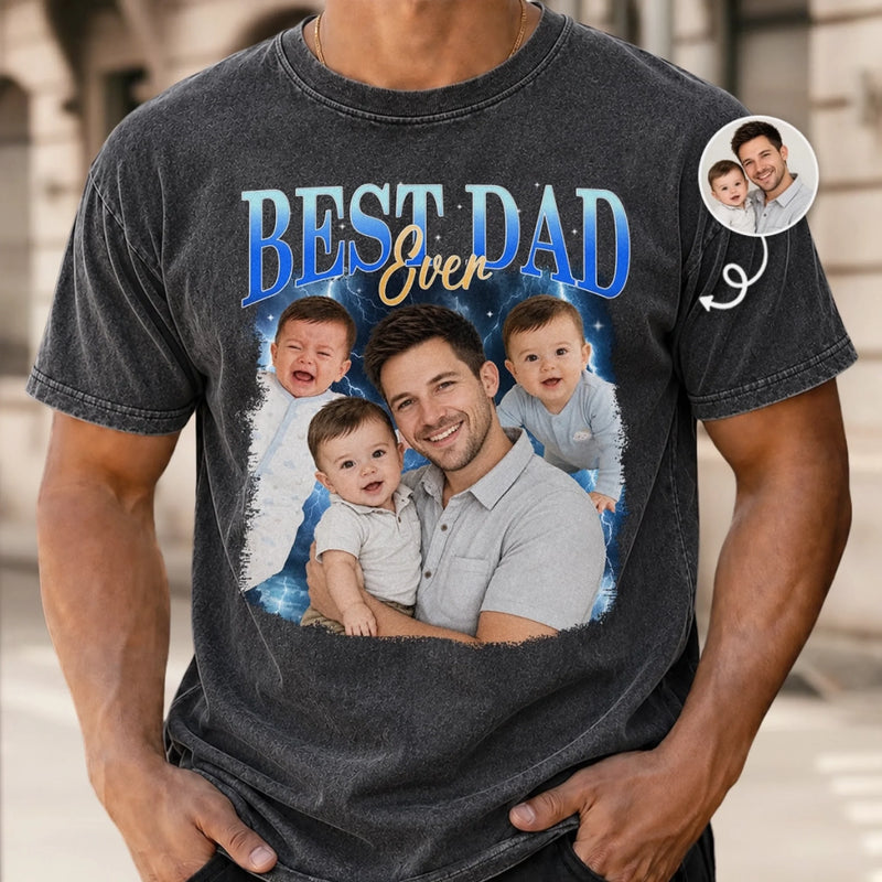 Custom Photo Washed Cotton T-shirt - Personalized Father's Day Birthday Gifts For Dad, Grandpa - Built Tough Loved Hard