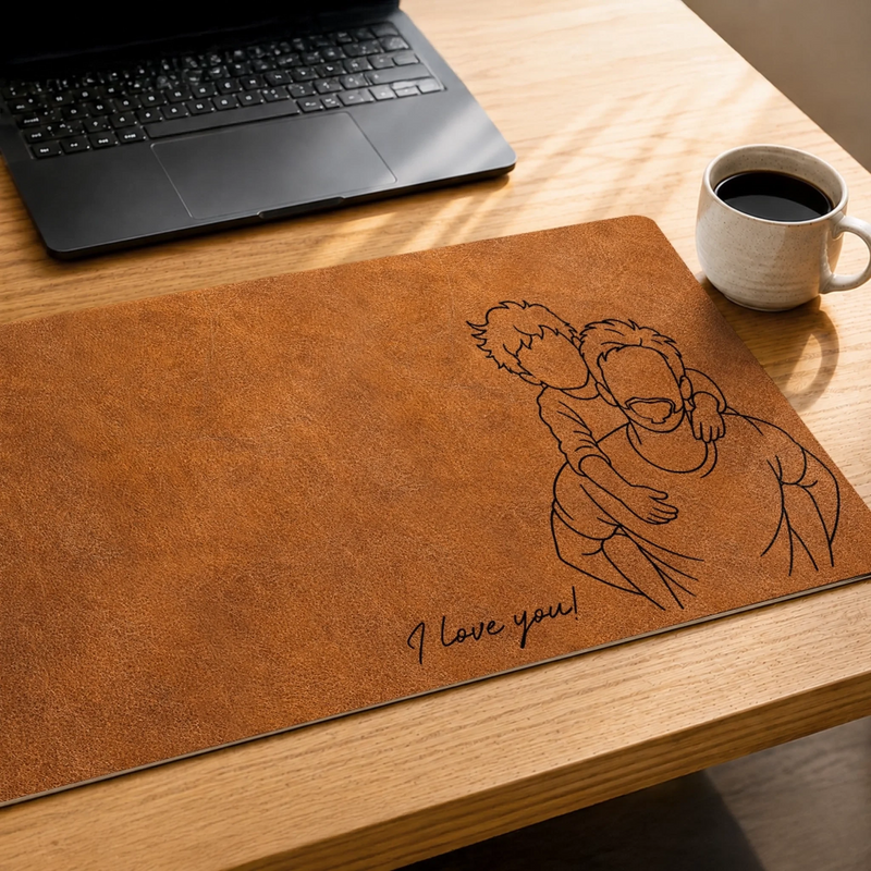 Custom Photo Desk Mat - Personalized Father's Day Birthday Gifts For Dad, Grandpa - Dad’s Love Holds Us Together