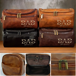 Custom Engraved Leather Toiletry Bag - Personalized Father's Day Birthday Gifts For Dad, Grandpa - Strong Hearts Start With Dad
