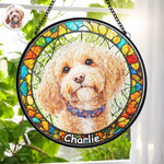 Custom Photo Stained Glass Window Hanging Suncatcher - Personalized Birthday Gifts For Dog Lovers, Dog Dad, Dog Mom - Puppy Portrait With Rainbow Energy