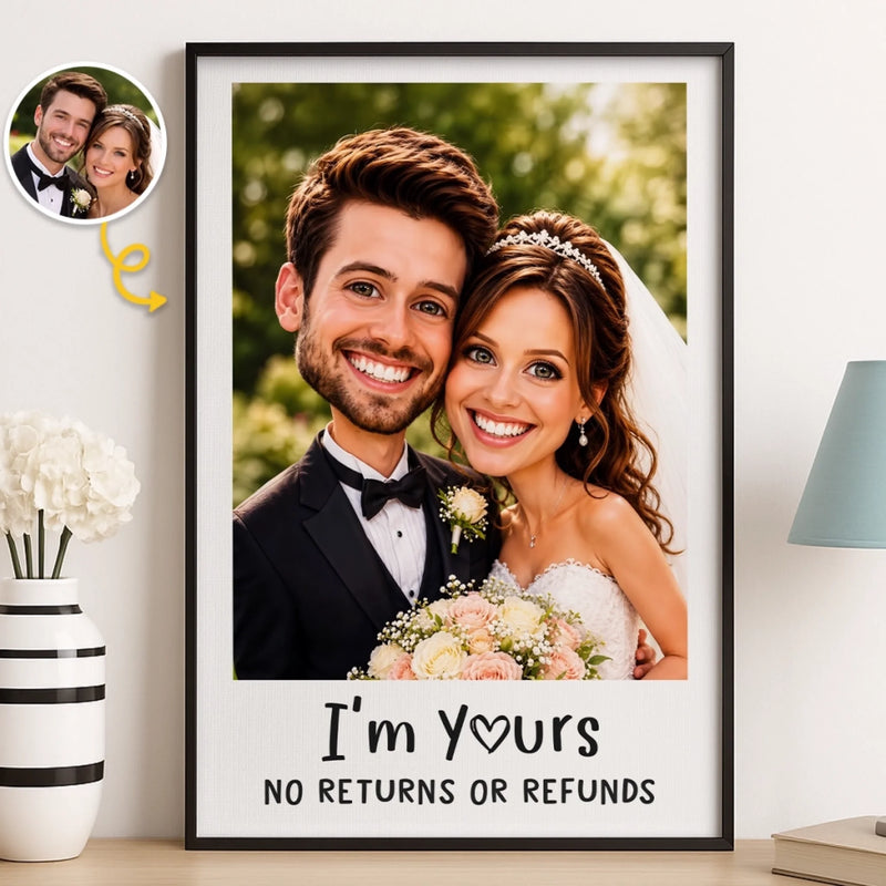 Custom Photo Funny Caricature Vertical Poster - Personalized Anniversary Wedding Gifts For Husband And Wife, Him And Her - Officially Stuck Together Forever