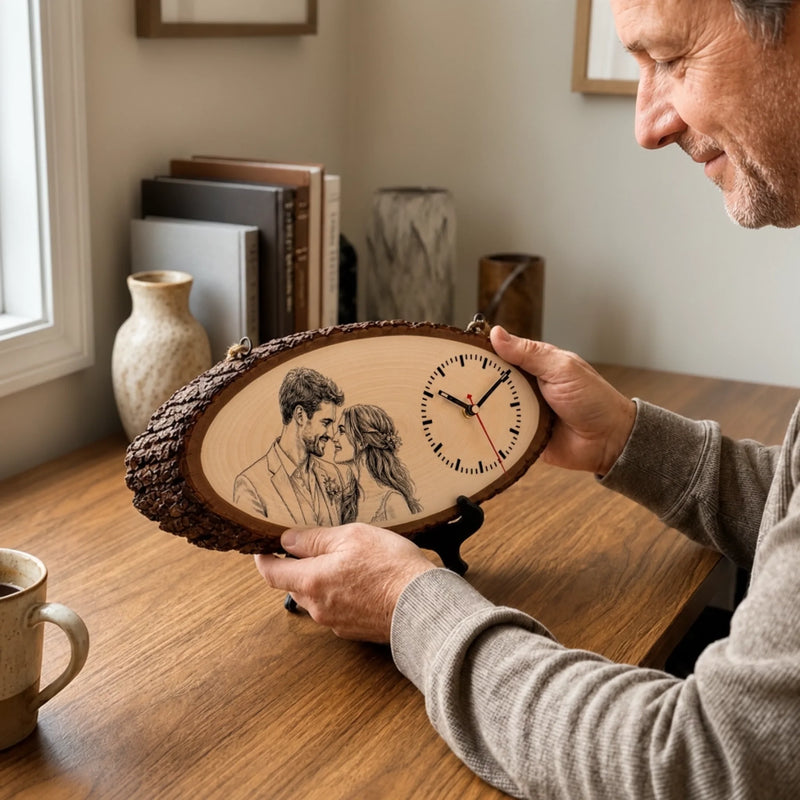 Custom Photo Rustic Wooden Clock - Personalized Anniversary Wedding Gifts For Husband And Wife, Him And Her - Their Favorite Moment, Always On Time