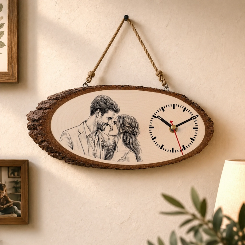 Custom Photo Rustic Wooden Clock - Personalized Anniversary Wedding Gifts For Husband And Wife, Him And Her - Their Favorite Moment, Always On Time
