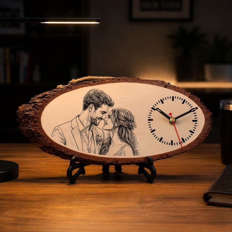 Custom Photo Rustic Wooden Clock - Personalized Anniversary Wedding Gifts For Husband And Wife, Him And Her - Their Favorite Moment, Always On Time