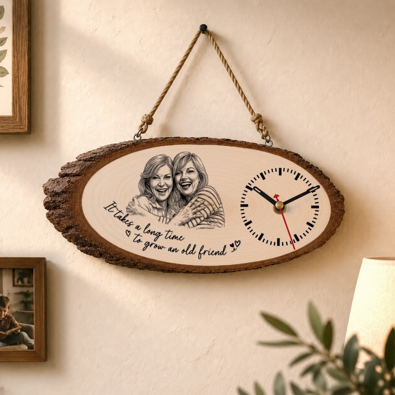 Custom Photo Rustic Wooden Clock - Personalized Best Friend Birthday Gifts For Women, Besties, Sisters, BFF - The Best Kind Of Forever Friend