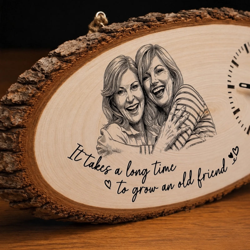 Custom Photo Rustic Wooden Clock - Personalized Best Friend Birthday Gifts For Women, Besties, Sisters, BFF - The Best Kind Of Forever Friend