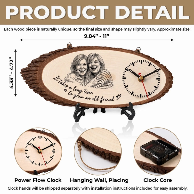 Custom Photo Rustic Wooden Clock - Personalized Best Friend Birthday Gifts For Women, Besties, Sisters, BFF - The Best Kind Of Forever Friend