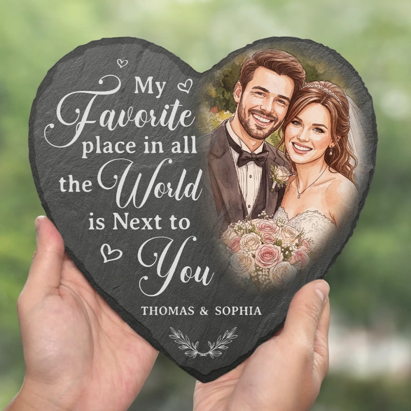 Custom Photo Heart Shaped Stone With Stand - Personalized Anniversary Wedding Gifts For Husband And Wife, Him And Her - Always Next To You