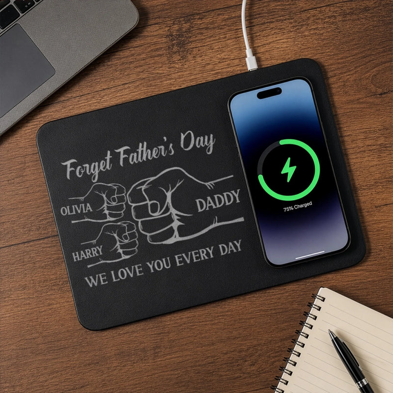 Custom Charging Mat - Personalized Father's Day Birthday Gifts For Dad, Grandpa - Dad Mode Fully Charged