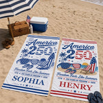 Custom Beach Towel - Personalized America 250th Anniversary, Summer Vacation And Travel Gifts For Family - Born Free, Beach Bound