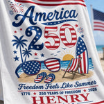 Custom Beach Towel - Personalized America 250th Anniversary, Summer Vacation And Travel Gifts For Family - Born Free, Beach Bound