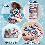 Custom Beach Towel - Personalized America 250th Anniversary, Summer Vacation And Travel Gifts For Family - Born Free, Beach Bound